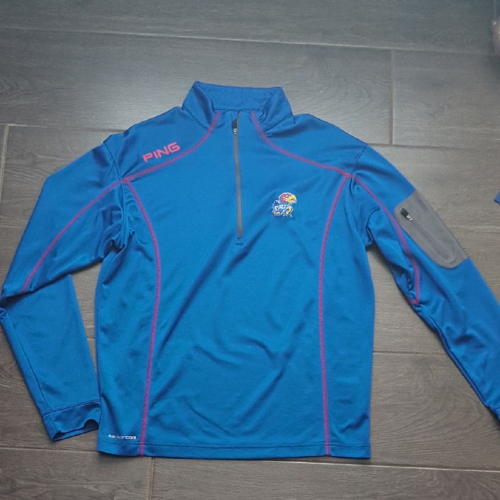 Ping Kansas Jayhawk Blue Quarter-Zip Pullover with Red Trim